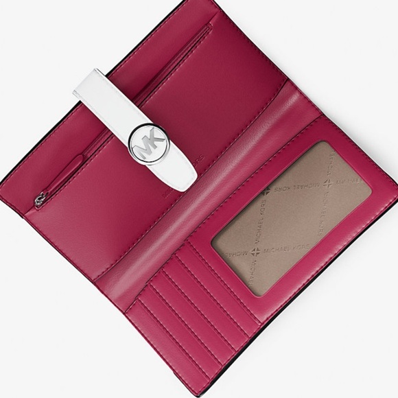 Michael Kors Greenwich Medium Signature Logo Wallet Dark Raspberry Multi (NWT) - Picture 2 of 7